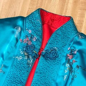 Vintage Silk quilted Jacket - Asian Floral Jacquard Brocade